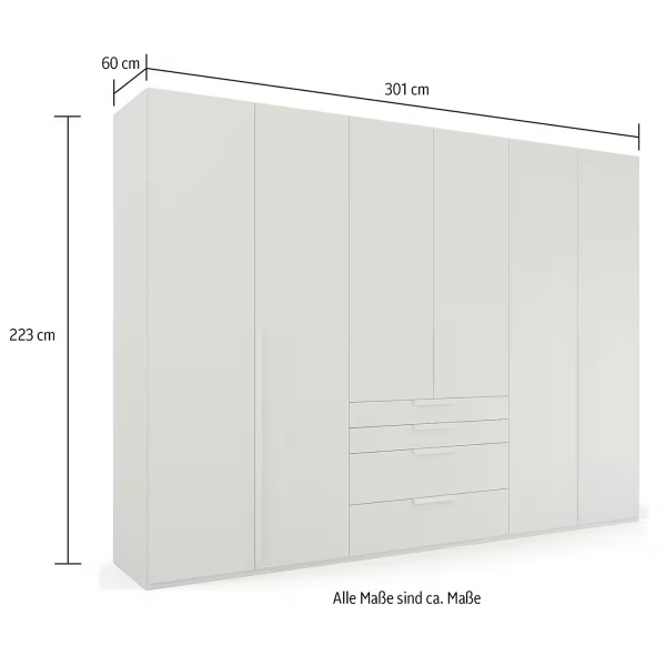 Dulap 301 cm lungime, premium, 6 uși batante, 4 sertare, culoare alb, compartimentare premium, 223 cm înălțime - imagine 7