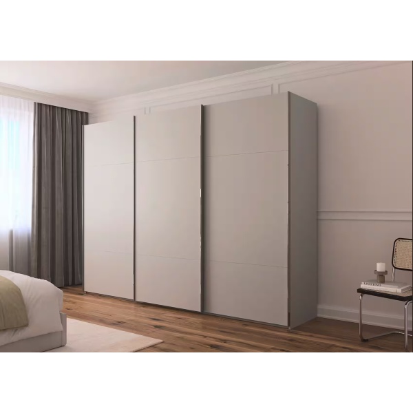 Dressing 301 cm lungime, 3 uși glisante, culoare gri mătase, premium, 223 cm înălțime - imagine 1