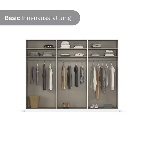 Dressing 301 cm lungime, 3 uși glisante, culoare gri mătase, premium, 223 cm înălțime - imagine 2
