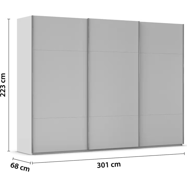 Dressing 301 cm lungime, 3 uși glisante, culoare gri mătase, premium, 223 cm înălțime - imagine 9