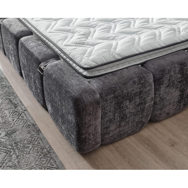 Boxspring MARVEO cu ladǎ de depozitare, structurǎ metalicǎ, saltea premium cu topper integrat, culoare gri antracit, material cremona - imagine 7