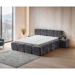 Boxspring MARVEO cu ladǎ de depozitare, structurǎ metalicǎ, saltea premium cu topper integrat, culoare gri antracit, material cremona