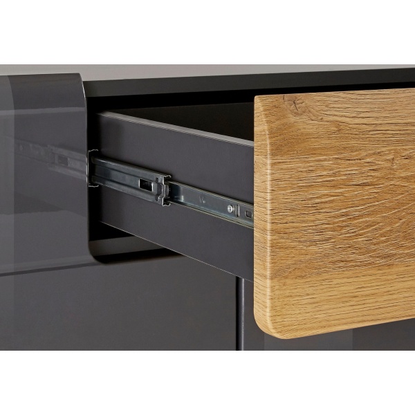 Comoda, 4 uși batante, 1 sertar, fronturi MDF, culoare gri antracit-stejar, 208 cm lungime - imagine 5