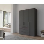 Dulap 151 cm lungime, 3 uși batante, 4 sertare, închidere soft close, culoare gri antracit, 223 cm înălțime