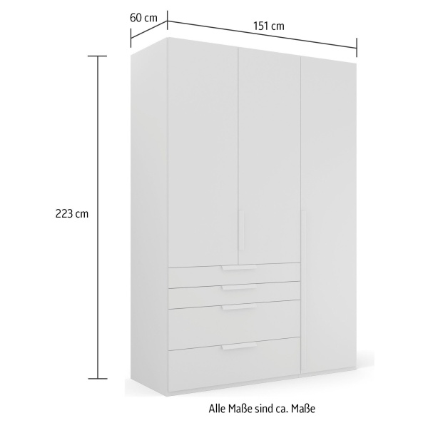 Dulap 151 cm lungime, 3 uși batante, 4 sertare, închidere soft close, culoare gri antracit, 223 cm înălțime - imagine 7