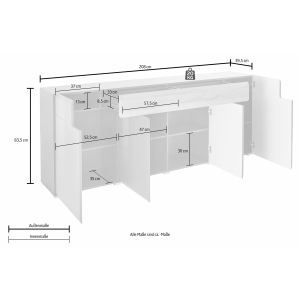 Comoda, 4 uși batante, 1 sertar, fronturi MDF, culoare gri antracit-stejar, 208 cm lungime - imagine 7