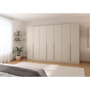Dulap 315 cm lungime, 7 uși batante, culoare cașmir, compartimentare premium, 229 cm înălțime