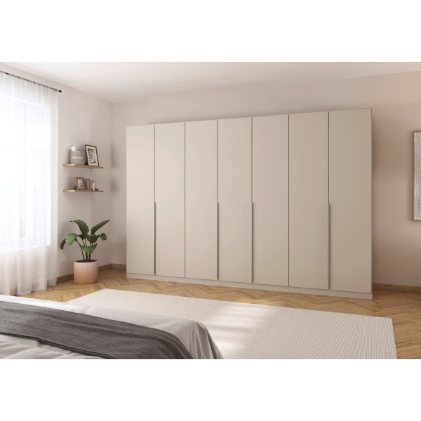 Dulap 315 cm lungime, 7 uși batante, culoare cașmir, compartimentare premium, 229 cm înălțime - imagine 1