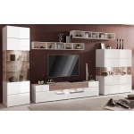 Set living format din 5 piese, fronturi lucioase, culoare alb cu stejar, 391 cm lungime - imagine 7