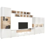 Set living format din 5 piese, fronturi lucioase, culoare alb cu stejar, 391 cm lungime - imagine 3