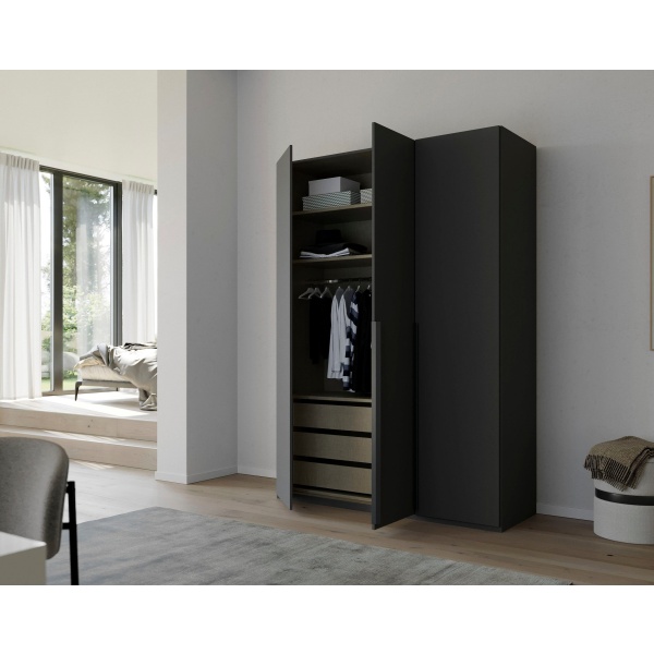Dulap 151 cm lungime, 3 uși batante, închidere soft close, culoare gri antracit, compartimentare premium, 223 cm înălțime - imagine 2