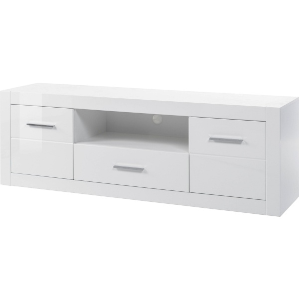 Comoda TV NAPOLI, fronturi MDF lucioase, culoare alb, 180 cm lungime - imagine 2
