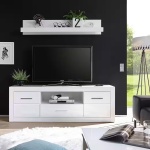 Comoda TV NAPOLI, fronturi MDF lucioase, culoare alb, 180 cm lungime