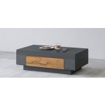 Măsuță de cafea, 1 sertar, fronturi gri lucioase, elemente culoare stejar, 110/60 cm - imagine 2