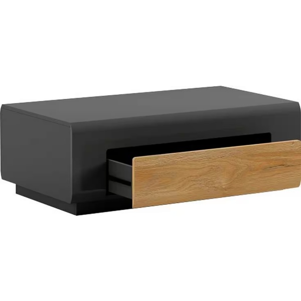Măsuță de cafea, 1 sertar, fronturi gri lucioase, elemente culoare stejar, 110/60 cm - imagine 3