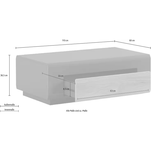 Măsuță de cafea, 1 sertar, fronturi gri lucioase, elemente culoare stejar, 110/60 cm - imagine 4