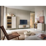 Set Living Premium ~Elysée~ 3 piese, fronturi MDF cashmere, iluminare LED, sistem push-to-open, picioare auriu satinat