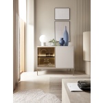 Set Living Premium ~Elysée~ 3 piese, fronturi MDF cashmere, iluminare LED, sistem push-to-open, picioare auriu satinat - imagine 5
