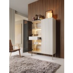 Set Living Premium ~Elysée~ 3 piese, fronturi MDF cashmere, iluminare LED, sistem push-to-open, picioare auriu satinat - imagine 3