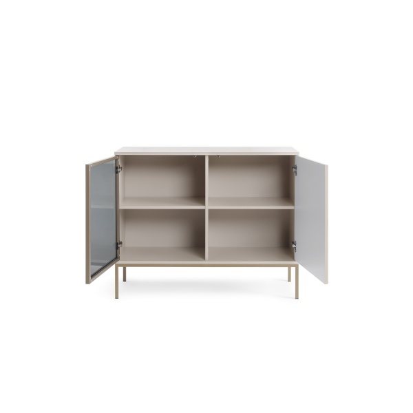 Comodă Premium ~Elysée~ fronturi MDF, sticlă fumurie, iluminare LED, sistem push-to-open, finisaj cashmere mat, picioare auriu satinat - imagine 3