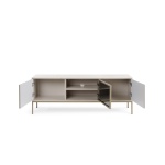 Comodă TV Premium ~Elysée~ fronturi MDF, iluminare LED, sistem push-to-open, finisaj cashmere mat, picioare auriu satinat - imagine 3
