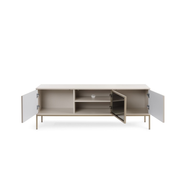 Comodă TV Premium ~Elysée~ fronturi MDF, iluminare LED, sistem push-to-open, finisaj cashmere mat, picioare auriu satinat - imagine 3