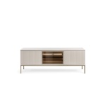 Comodă TV Premium ~Elysée~ fronturi MDF, iluminare LED, sistem push-to-open, finisaj cashmere mat, picioare auriu satinat - imagine 2