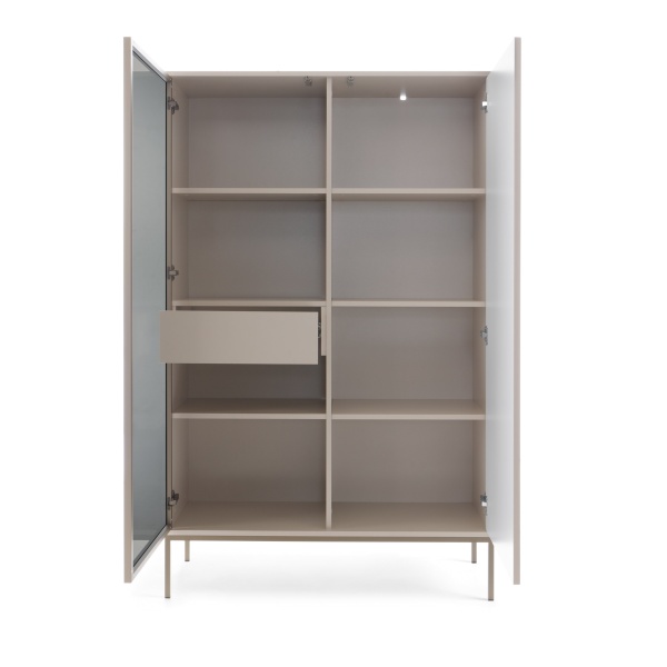Set Living Premium ~Elysée~ 3 piese, fronturi MDF cashmere, iluminare LED, sistem push-to-open, picioare auriu satinat - imagine 10