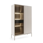 Set Living Premium ~Elysée~ 3 piese, fronturi MDF cashmere, iluminare LED, sistem push-to-open, picioare auriu satinat - imagine 11