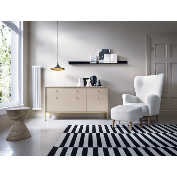 Comodă Premium ~Palazzo~ 4 sertare și 2 uși, finisaj cashmere mat, picioare metalice auriu satinat - imagine 1