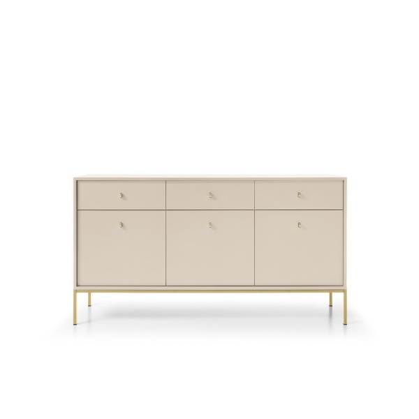 Comodă Premium ~Palazzo~ 4 sertare și 2 uși, finisaj cashmere mat, picioare metalice auriu satinat - imagine 2