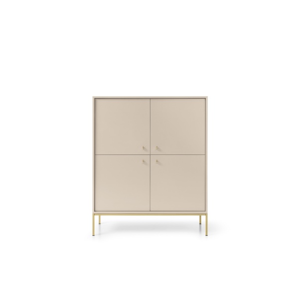 Comodă înaltă Premium ~Palazzo~ 4 uși, finisaj cashmere mat, picioare metalice auriu satinat - imagine 2