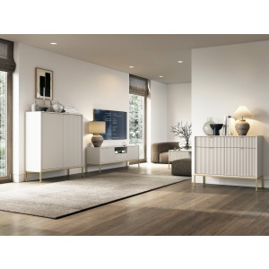 Set Living Premium ~Lusso~ format din 3 piese, fronturi MDF canelate, finisaj crem mat și detalii aurii