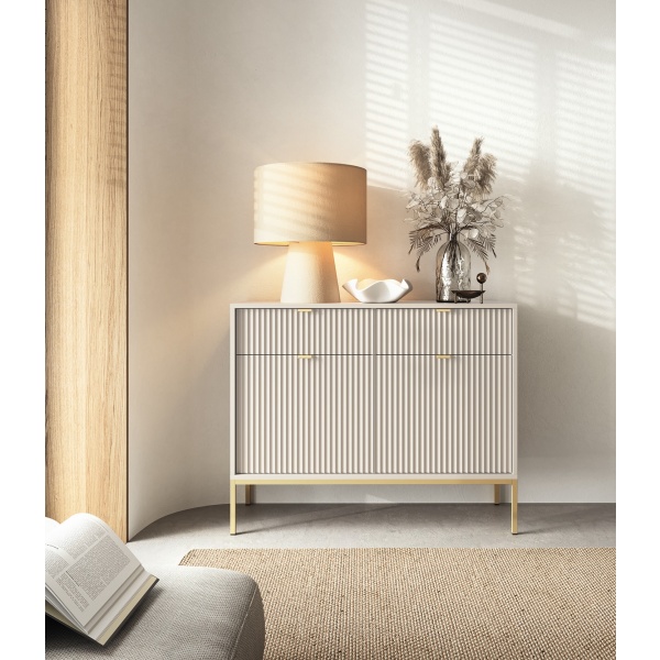 Set Living Premium ~Lusso~ format din 3 piese, fronturi MDF canelate, finisaj crem mat și detalii aurii - imagine 2