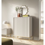 Set Living Premium ~Lusso~ format din 3 piese, fronturi MDF canelate, finisaj crem mat și detalii aurii - imagine 4