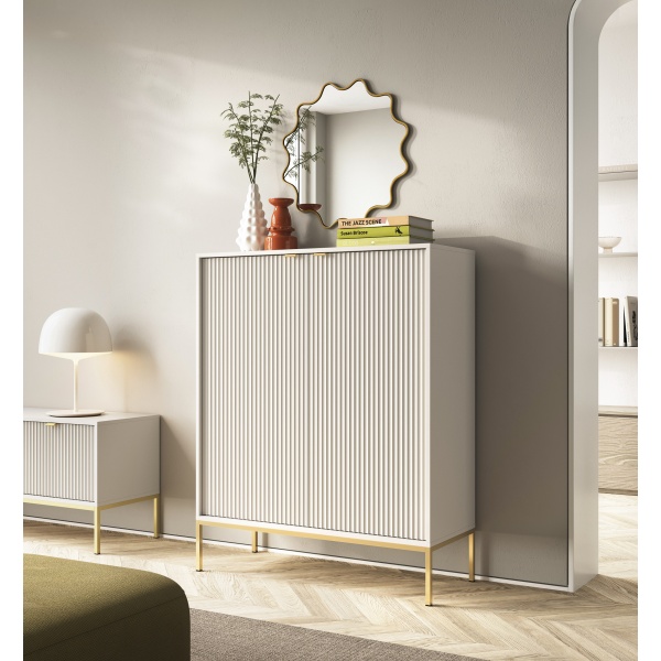 Set Living Premium ~Lusso~ format din 3 piese, fronturi MDF canelate, finisaj crem mat și detalii aurii - imagine 4