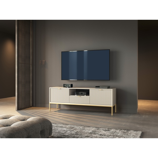 Set Living Premium ~Lusso~ format din 3 piese, fronturi MDF canelate, finisaj crem mat și detalii aurii - imagine 3