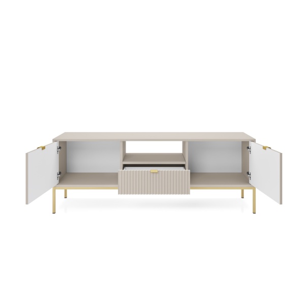 Set Living Premium ~Lusso~ format din 3 piese, fronturi MDF canelate, finisaj crem mat și detalii aurii - imagine 6