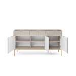 Comodă Premium ~Lusso~ 3 uși, 3 sertare, fronturi MDF canelate, finisaj crem mat, detalii și picioare metalice aurii - imagine 2