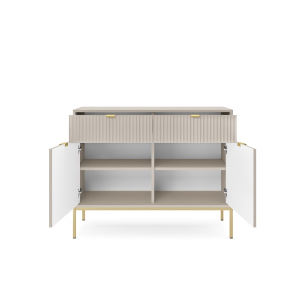 Set Living Premium ~Lusso~ format din 3 piese, fronturi MDF canelate, finisaj crem mat și detalii aurii - imagine 5