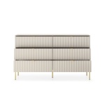 Comodă Premium Înaltă ~Lusso~ 6 sertare, fronturi MDF canelate, finisaj crem mat, detalii și picioare metalice aurii - imagine 2