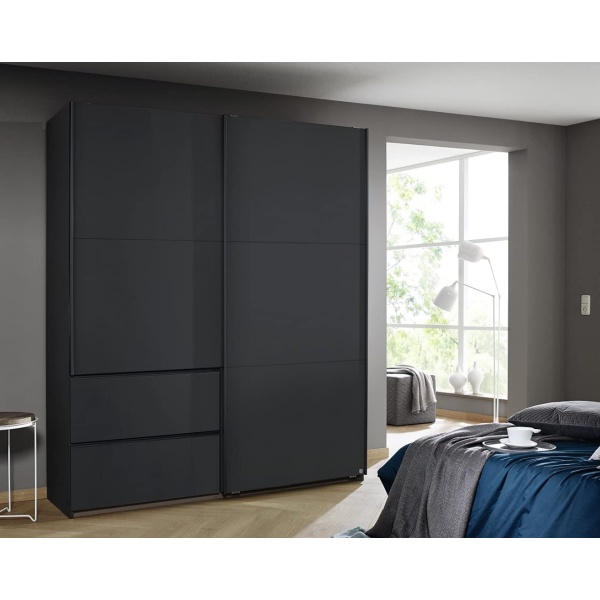 Dressing 175 cm lungime, 2 uși glisante, 2 sertare, culoare gri antracit, 210 cm înălțime - imagine 1
