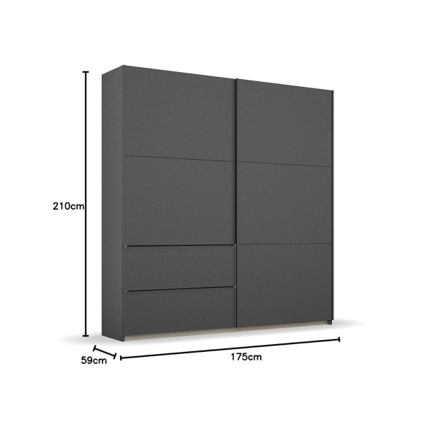 Dressing 175 cm lungime, 2 uși glisante, 2 sertare, culoare gri antracit, 210 cm înălțime - imagine 5