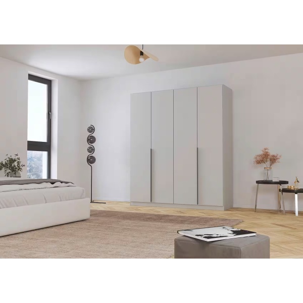 Dulap 181 cm lungime, 4 uși batante, culoare gri mătase, mânere negre, compartimentare premium, 229 cm înălțime - imagine 1