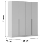 Dulap 181 cm lungime, 4 uși batante, culoare gri mătase, mânere negre, compartimentare premium, 229 cm înălțime - imagine 8