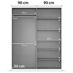 Dulap 181 cm lungime, 4 uși batante, culoare gri mătase, mânere negre, compartimentare premium, 229 cm înălțime - imagine 9