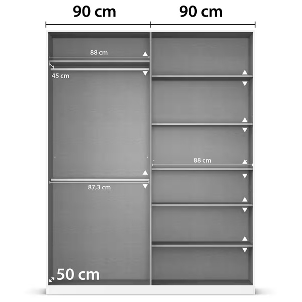 Dulap 181 cm lungime, 4 uși batante, culoare gri mătase, mânere negre, compartimentare premium, 229 cm înălțime - imagine 9