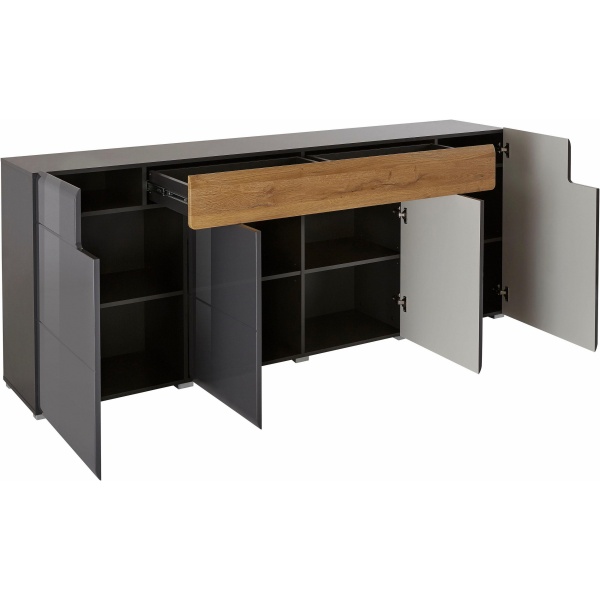 Comoda, 4 uși batante, 1 sertar, fronturi MDF, culoare gri antracit-stejar, 208 cm lungime - imagine 3
