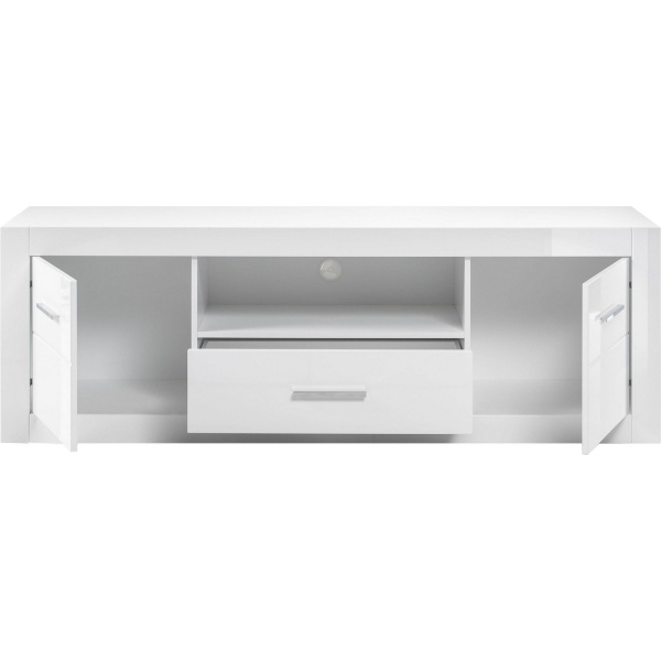 Comoda TV NAPOLI, fronturi MDF lucioase, culoare alb, 180 cm lungime - imagine 3