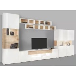 Set living format din 5 piese, fronturi lucioase, culoare alb cu stejar, 391 cm lungime - imagine 2